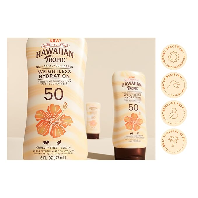 Hawaiian Tropic Sheer Touch Lotion Sunscreen SPF 50, 8oz Twin Pack | Hawaiian Tropic Sunscreen SPF 50, Sunblock, Broad Spectrum, Oxybenzone Free, 8oz each