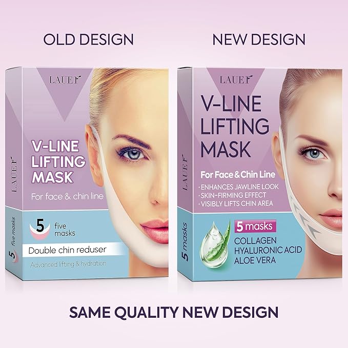V Shaped Contouring Face Mask Line Shaping Lifting Belt Neck Reduction Jawline Shaper Lift Up Tape Enhancer Face Patch Firming Tightening Skin Chin Collagen Mask Hyaluronic Acid Aloe Vera 5 pcs