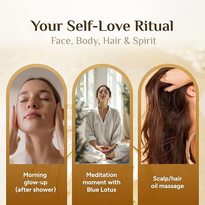 Pure Organic Moringa Oil with Blue Lotus Flower – Deep Hydrating & Anti-Aging Ritual Oil for Skin, Hair & Nails – Premium 100% Cold Pressed Moringa Seed Extraction, Nourishes & Hydrates Skin 2oz.