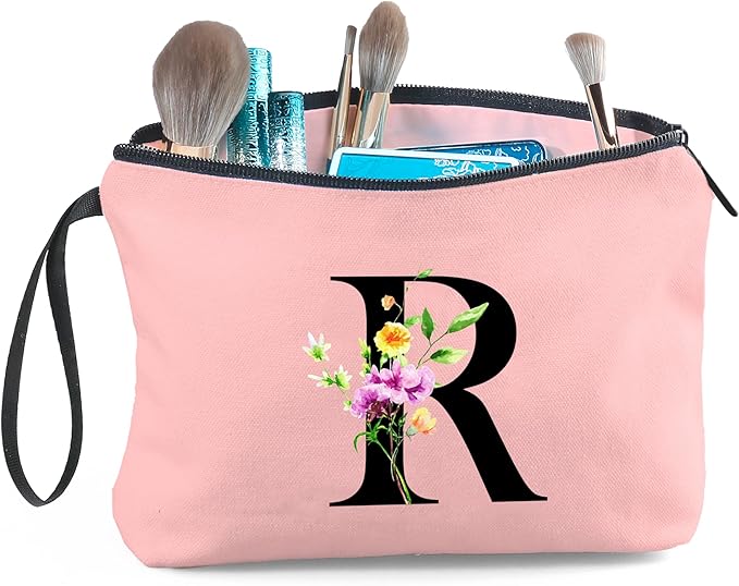 Women Birthday Maid of Honor Monogrammed Gifts for Bride Bridesmaid Sister Friend Her Teacher Makeup Cosmetic Bag with Mirror Mothers Day Christmas Graduation R