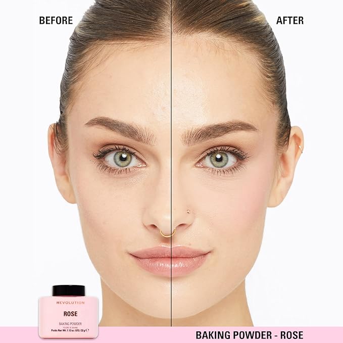 Revolution, Loose Baking Powder, Makeup Setting Powder, Long-Lasting Coverage, Mattifies & Reduces Shine, Rose, 1.12 oz