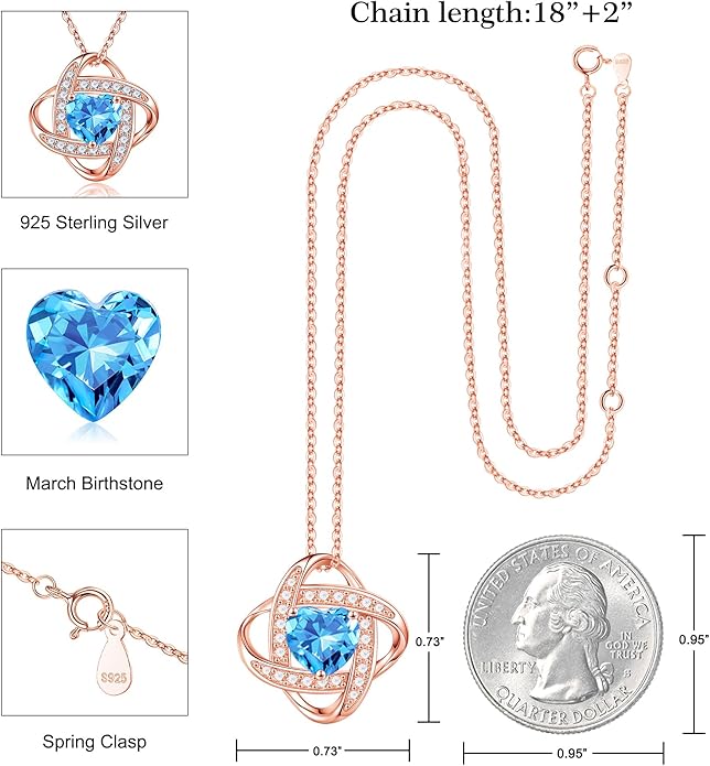 Iefil 925 Sterling Silver Love Knot Birthstone Necklace, Natural or Created Gemstone, Anniversary Birthday Gifts for Women, Jewelry Gifts for Wife Mom Girlfriend
