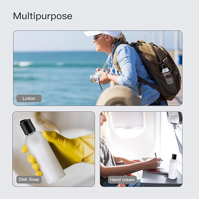 Travel Bottles for Toiletries 3.4 oz - Travel Size Containers for Shampoo Plastic - Small Empty Lotion Squeeze Bottle for Liquid TSA Approved - Leak Proof Mini Conditioner Refillable Clear 100ml