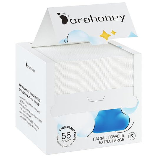Disposable Face Towels, 12"×12" Extra Large Face Towelettes, Ultra Soft Facial Towels for Sensitive Skin, Makeup Remover Dry Wipes, 55 Count (1 Pack)