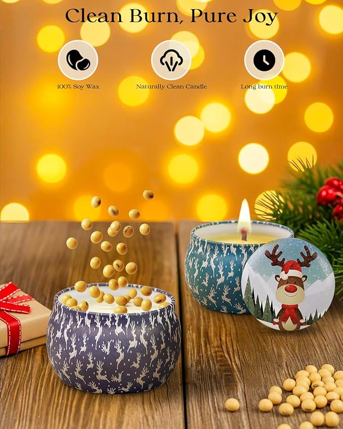 Christmas Candle Gift Set for Women, 4 Pack Long Lasting Soy Wax Candles with Lavender, Cookie, Fir & Cinnamon Apple Scents, Aromatherapy Candles for Home, Perfect Holiday Gifts