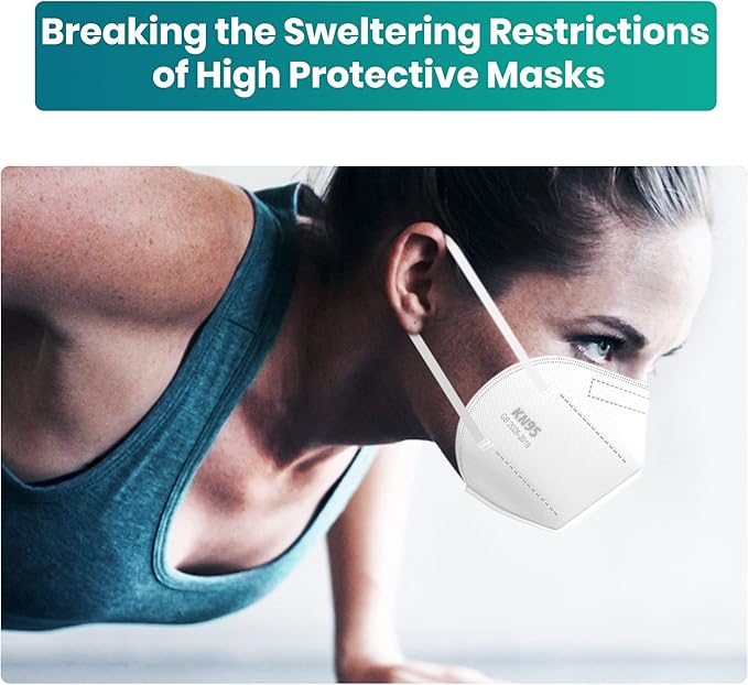 Funight KN95 Face Mask 5-Ply Breathable Filter Efficiency≥95% Protective Cup Dust Disposable Masks Against PM2.5 White 50 Pack