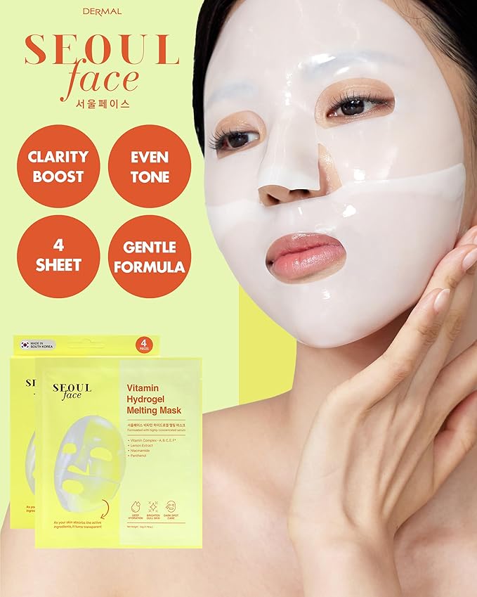DERMAL Vitamin Hydrogel Melting Jelly Gel Mask 4ea - Korean Overnight Face Mask with Vitamin Complex - Anti Aging & Evens Skin for Radiant Skin - Korean Skincare
