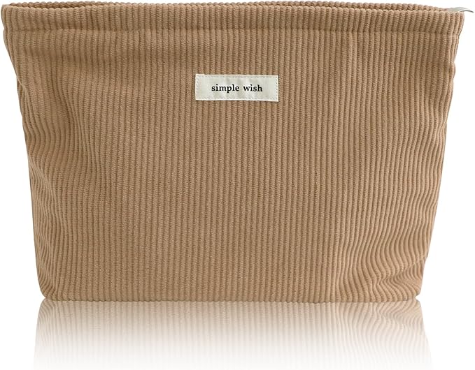 Wudygirl Corduroy Makeup Bag Cosmetic Bag for Women Cute Makeup Organizer Travel Makeup Pouch Toiletry Bag Aesthetic Handbag Pouches for Purse with Zipper (Camel)