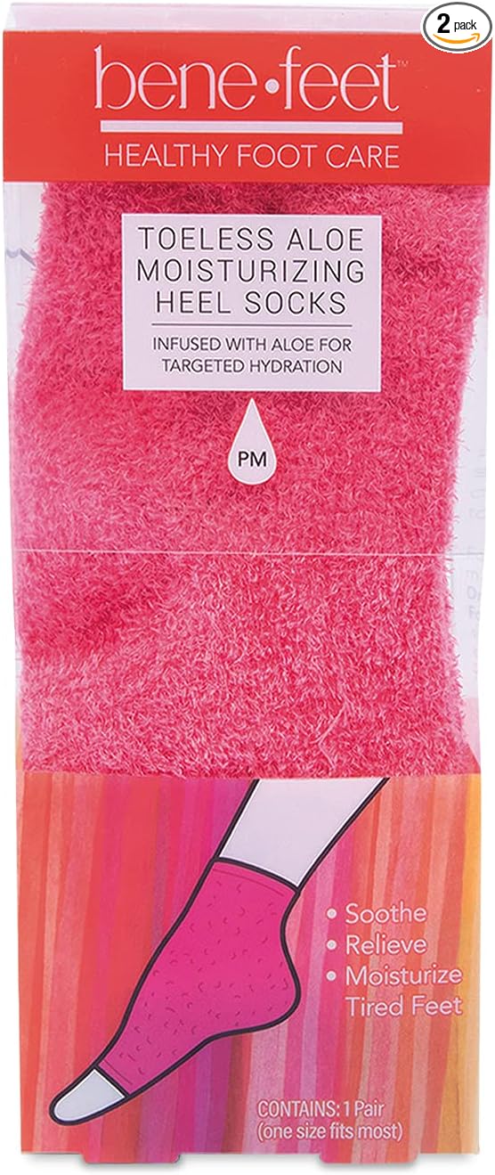 Benefeet Toeless Aloe Moisturizing Heel Socks - Effective Overnight Foot Rejuvenation, Targeted Hydration to Soften Dry Skin, Infused w/Coconut Oil, Aloe + Jojoba Seed Oil, 1 Pair (1 Pack)