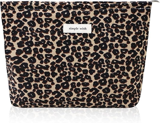Wudygirl Leopard Makeup Bag Cosmetic Bag for Women and Girls Large Capacity Toiletry Bag Makeup Pouch Canvas Aesthetic Travel Makeup Bag Zipper Pouch (Leopard Print)