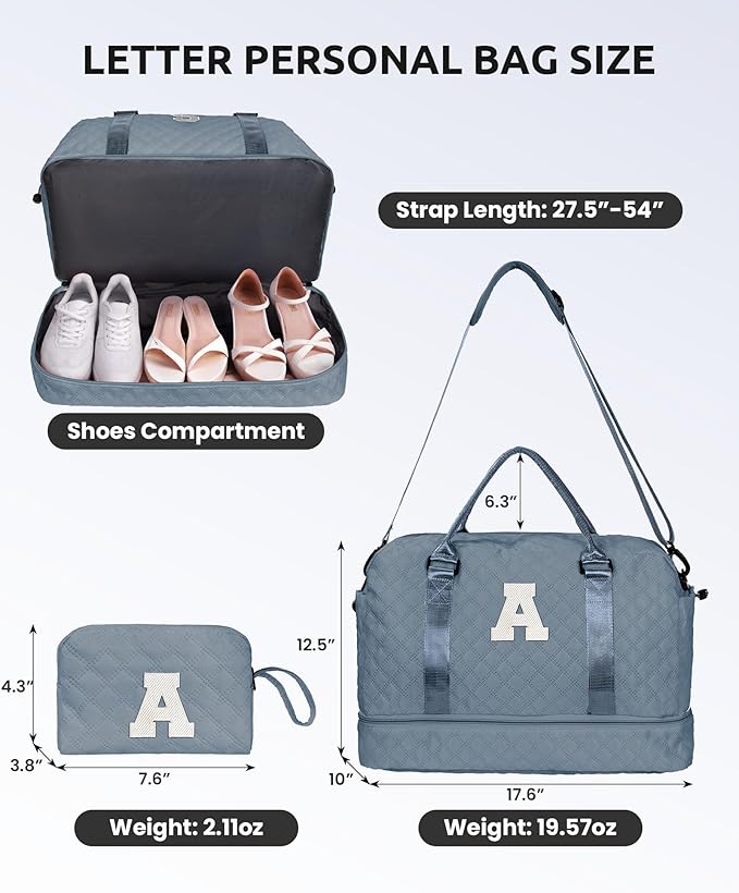 Personalized Weekender Duffle for Women With Shoulder Strap, Wet Pocket, Makeup Bag - Overnight Travel Gift for Friend Sister (Letter Y)