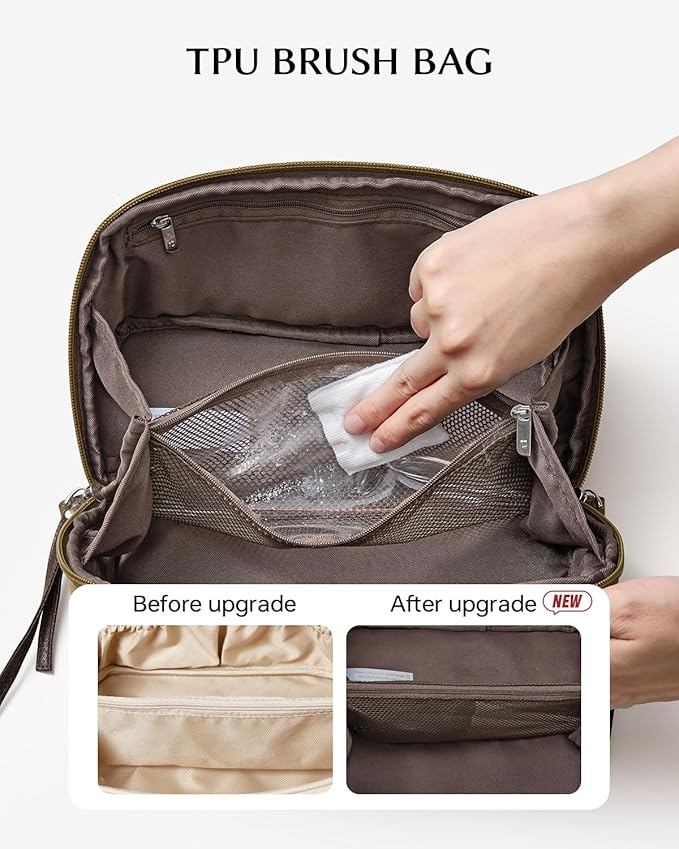 EACHY Travel Makeup Bag, Large Toiletry Bag for Women, Flat-Opening Organizer Pouch with Compartments