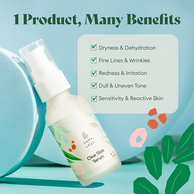 LUMA & LEAF Clear Slate Niacinamide Serum for Face – Redness & Acne Relief with Bakuchiol & Aloe Vera – Hydrating Vegan Daily Face Serum for Oily & Combination Skin