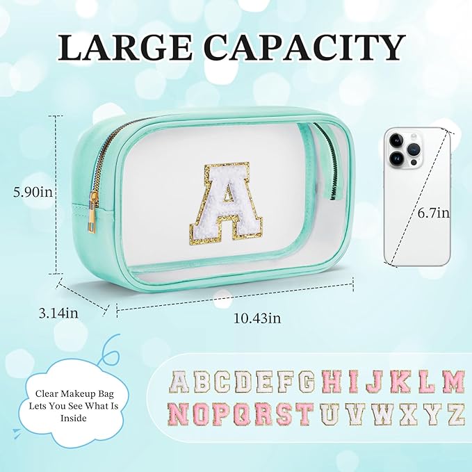 YOOLIFE Initial Travel Toiletry Bag, Clear Makeup Bag Preppy Cosmetic Bags Organizer Clear Makeup Bags With Zipper Teen Girlfriend Teacher Mom Birthday Daughter Gifts 11 Year Old Girl Gifts Blue Z