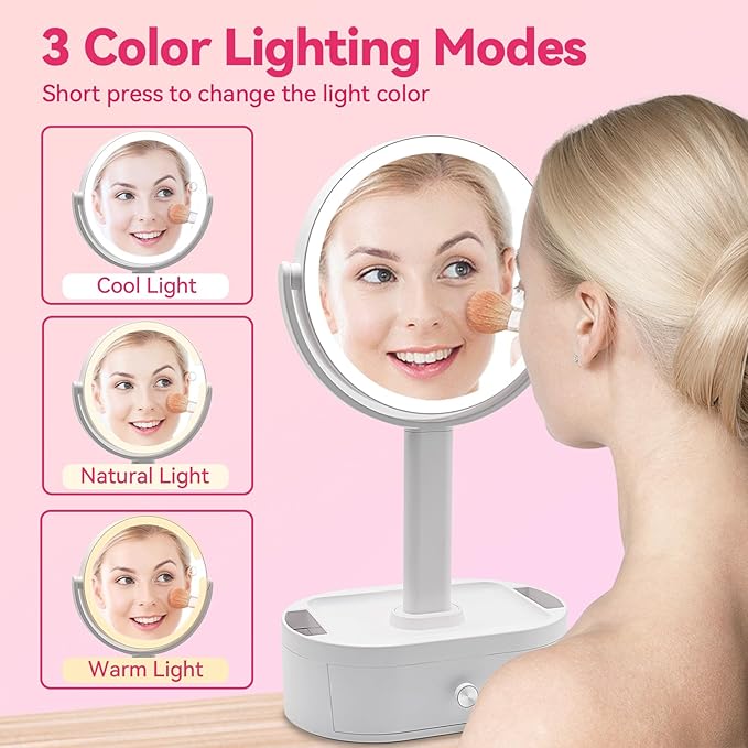 Makeup Mirror with Lights, 10X Magnifying Mirror with Light - 80 LED Vanity Mirror, 3 Color Modes & Stepless Dimming, Lighted Makeup Mirror with Magnification, Shatterproof & Stable Base