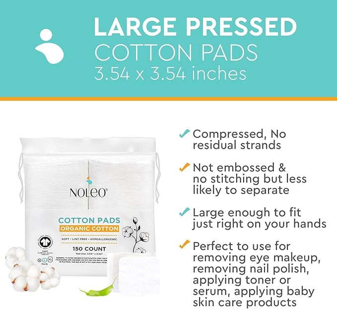 Organic Cotton Pads (450 Count (Pack of 3), Large & Pressed) - Lint Free, Soft, No Hard Edges, 3" 54x3 54