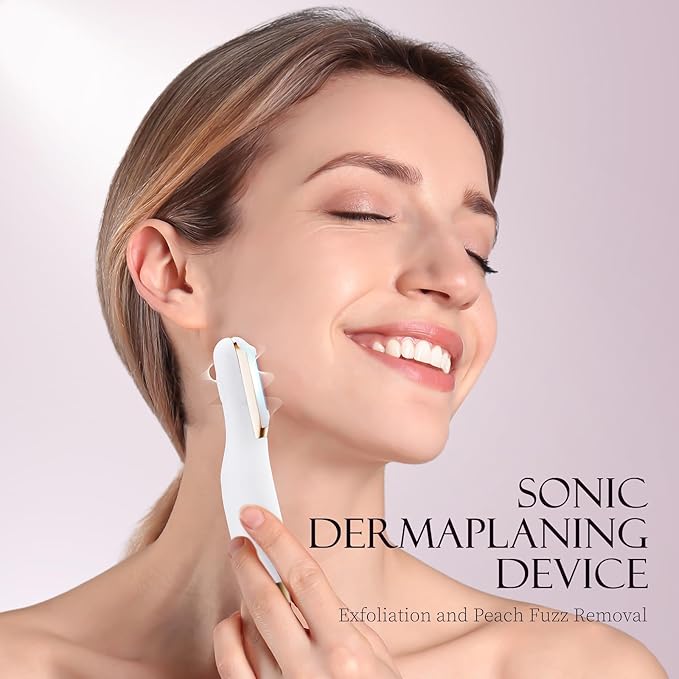 Sonic Dermaplane Razor for Women Face, Dermaplaning Tool for Face, Facial Hair Removal for Women, Sonic Edge Technology, Peach Fuzz with 16 Replaceable Blades(White)
