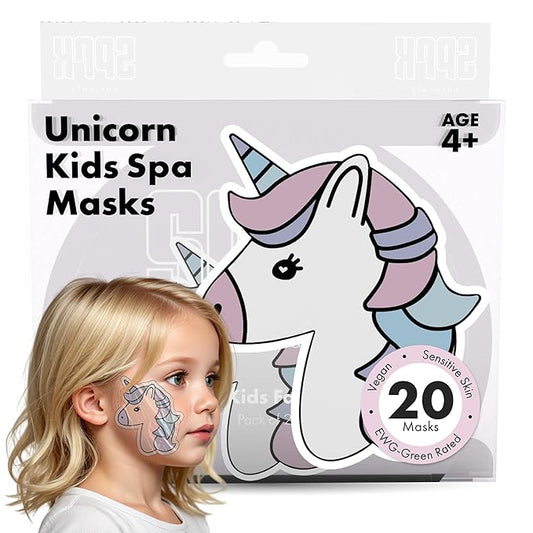Unicorn Kids Face Masks Skincare Set (20pcs), Organic Vegan & Kid Safe Skin Care Ages 4+, Cute Animal Sheet Masks for Girls, Spa Day, Sleepover, Slumber Party Favors, Stuffs and Gifts for Little Girls