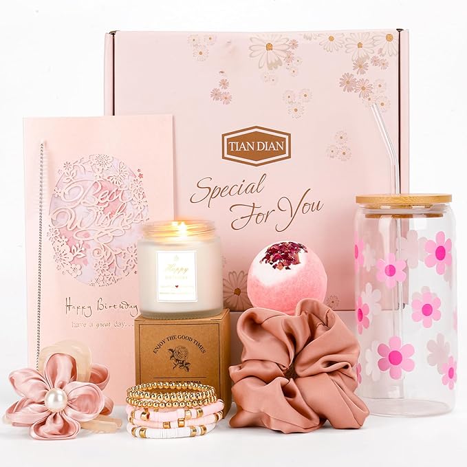 Birthday Gifts for Women Friendship, Teen Girls, Girls, Unique Cute Birthday Gift Box For Girl, Her, Sister, Daughter, Friends, Ideas Cute Daisy Aesthetic Glass Cups Gifts Set