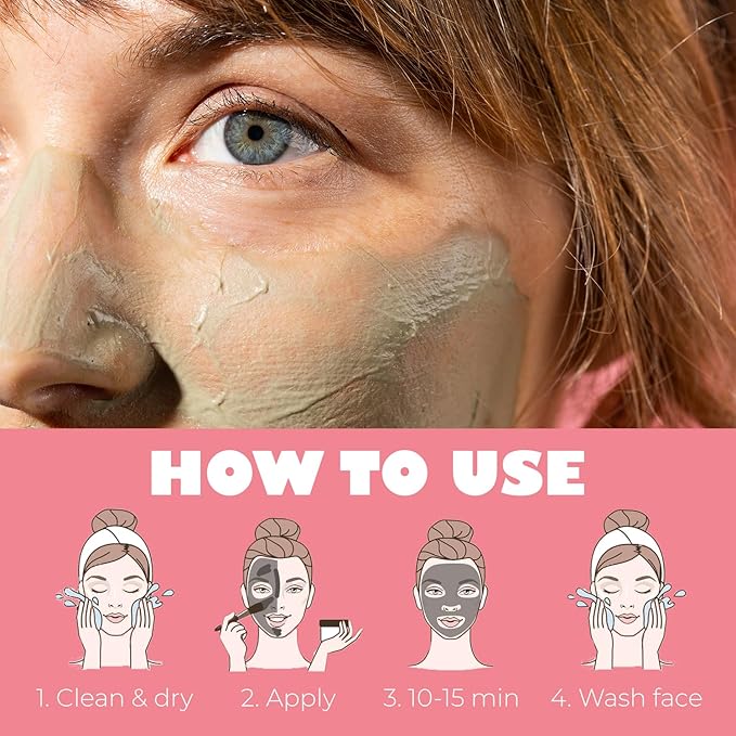 Detox Green Clay Mask for Face - 3-Clay Blend with Kaolin Volcanic Clay - Deep Pore Cleansing, Removes Excess Oil, Tightens Pores - Oil-Free, Paraben-Free