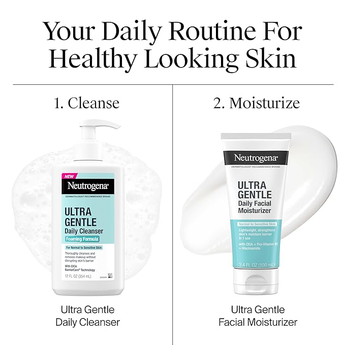 Neutrogena Ultra Gentle Foaming Facial Cleanser, Foaming Face Wash for Sensitive Skin, Gently Cleanses Away Dirt, Oil & Makeup Without Over Drying, Fragrance-Free, 5.8 fl. oz