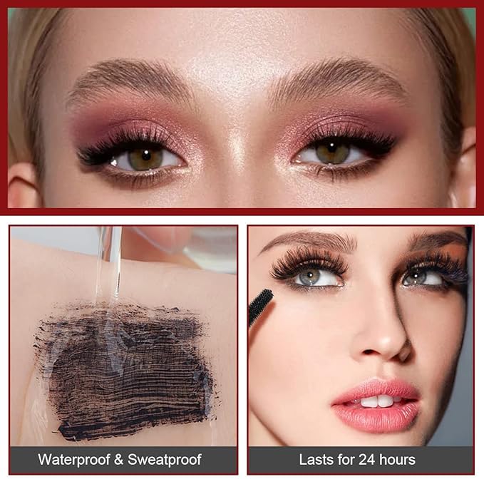 3 PCS 4D Silk Fiber Lash Mascara Waterproof Mascara Eyelash Extension Thicker Voluminous Eyelashes, Smudge-proof, Long-Lasting, Dramatic Extension, Smudge-proof, Hypoallergenic Formula (3 Packs)