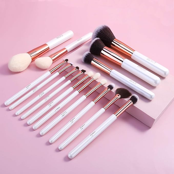 MSQ Makeup Brushes Premium Synthetic 15 Pcs Professtional Makeup Brush Set Foundation Powder Brush Eye Shadows Brushes Concealers Blending Brushes Set White