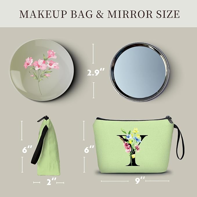 Appreciation Initial Monogram Gifts for Sisters from Sister Employees Team Bride Womens Unique Mom Personalized Makeup Cosmetic Bag with Mirror Mothers Day Christmas Graduation Y