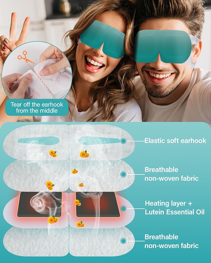 16 Packs Lutein Steam Eye Masks for Dry Eyes Self Heated Disposable Sleep Mask Soothing Headache Relief Dry Eye,Hot Warm Compress for Stress Relief Relief Eye Fatigue, Spa Items Travel Essentials