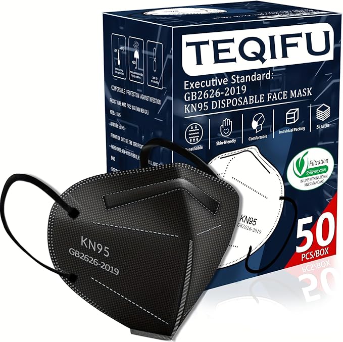 50pcs KN95 Face Mask 5 Layer Cup Dust Safety Masks Filter Efficiency≥95% Breathable Elastic Ear Loops Masks