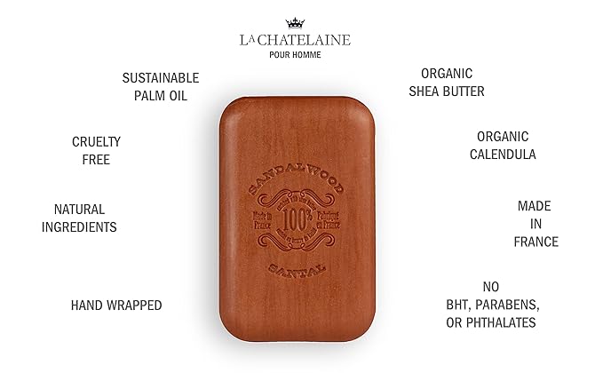 La Chatelaine Soap Supply Tin Gift Set |Unisex, Men, Women| Plant-based shea butter bar soaps | Made in France | Natural and Organic | Large soap bars | Set of 6, 8.8 oz./250g bars - Gray Mosaic