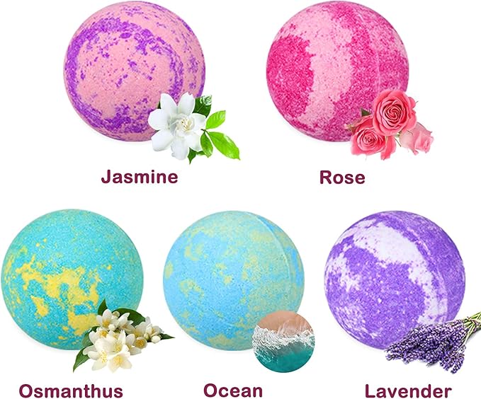 Bath Bombs Gift Set - 5 Large Fizzy Spa Bombs with 4 Scented Candles for Women - Moisturizing Bubble Bath with Essential Oils for Valentine's, Birthday Gifts