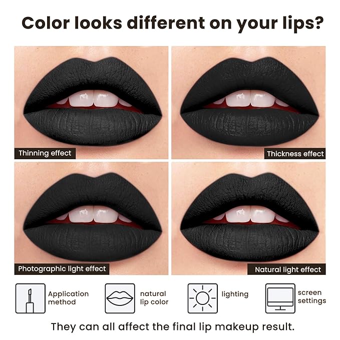 Metallic Black Liquid Lipstick - Long Lasting, Smudge Proof, Transfer Resistant Lip Color, Waterproof, Non-Transfer Formula (Mystical Moment)