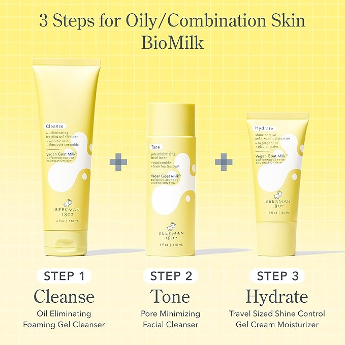 Beekman 1802 Shine Control Gel Cream Face Moisturizer - Non-Comedogenic - 1.7 fl oz - Controls Shine - With BioMilk, 1% Heptapeptide & Glacier Water - Good for Sensitive Skin