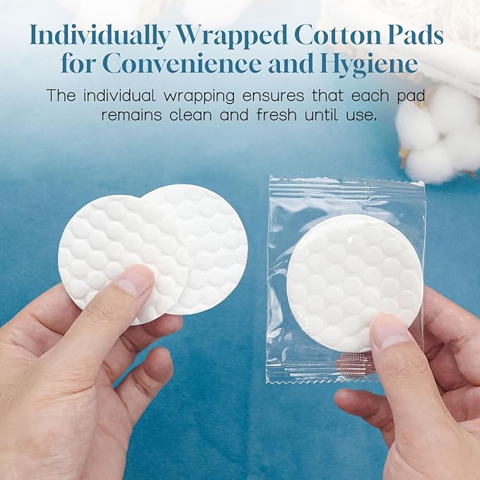 Travel Size Cotton Rounds Individually Wrapped Cotton Rounds Bulk Makeup Cotton Pads Soft for Most Skin Types Personal Care Kit Hotel Amenities (5 Pcs/Set, 50 Sets in Total)