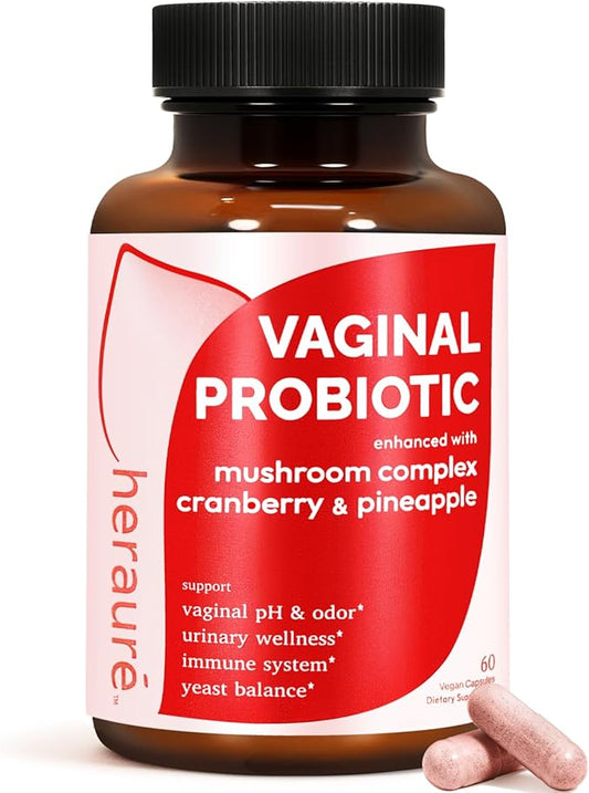 Vaginal Probiotic for Women, PH Balance, Odor, Flora, Immunity with 7B CFU Lactobacillus Probiotics, Prebiotics, 7-in-1 Mushroom Blend, Beta-Glucan, Cranberry, Pineapple, 60 Count