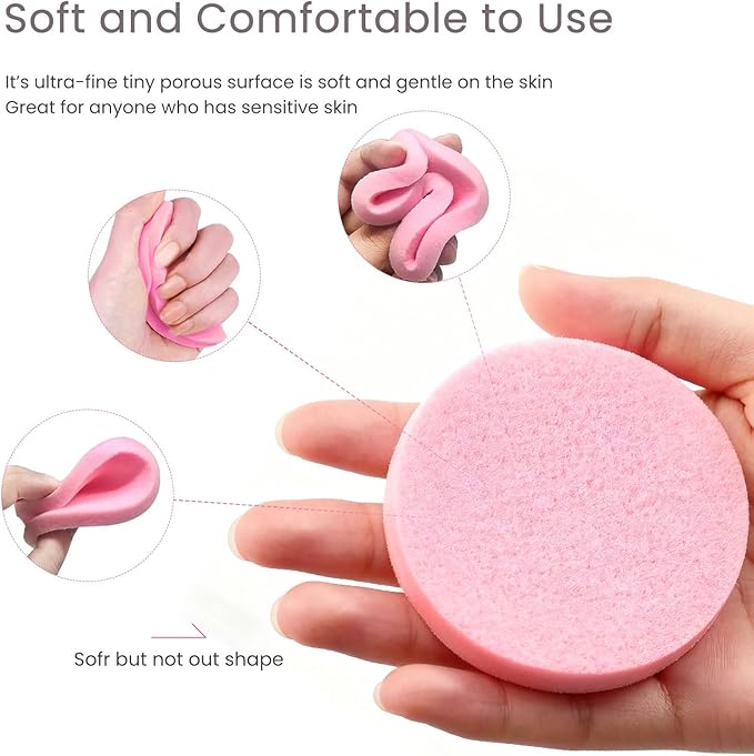 120 PCS-Compressed Facial Sponges,100% Natural Cellulose Face Sponge, Professional Cosmetic Spa Sponges for Daily Facial Cleansing,Exfoliating,Makeup Removal,Travel Skincare Essentials (Pink)