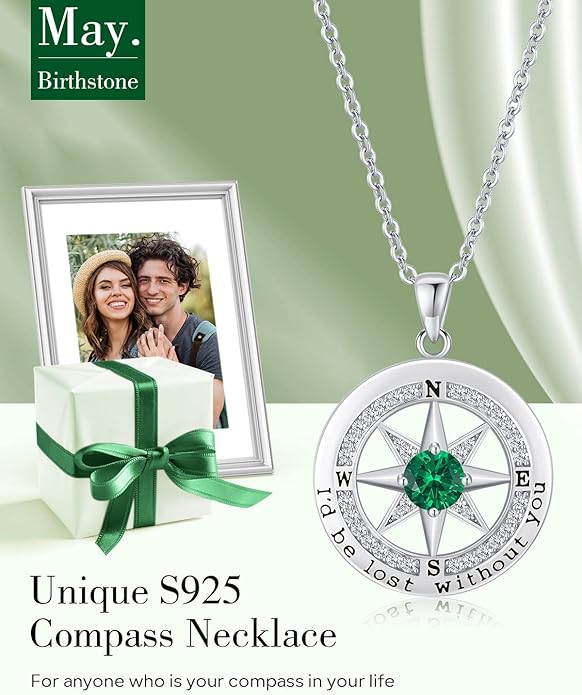 S925 Necklace Gift for Wife |Compass Jewelry |Women Anniversary |Sterling Silver |Girlfriend Birthday Gifts for Her Valentines |I'd be Lost without You |Jewel 18K Gold