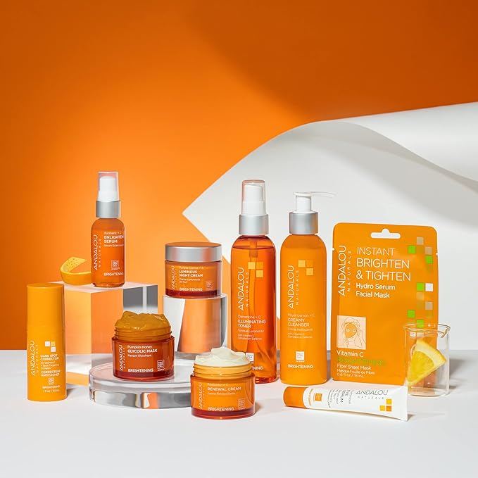 Andalou Naturals Turmeric + Vitamin C Enlighten Serum | Illuminating Face Treatment for Uneven Tone & Sun Damage | With Turmeric and Fruit Stem Cells | 1.1 fl oz