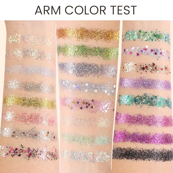 evpct 24 Colors Glitter Sparkle Eyeshadows Palette Makeup for Women, Black White Pink Green Blue Rainbow Neon Metallic Shimmer Shiny Eyeshadow Palette, Body Pressed Eye Shadow Glitter Palette Makeup
