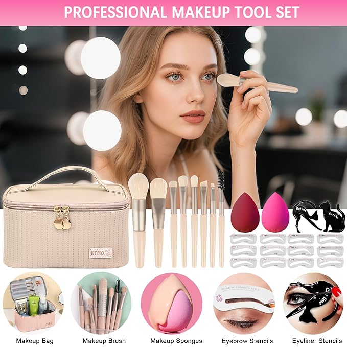 All in One Makeup Kit for Women Full Kit, Makeup Gift Sets for Women Teens Girls, Makeup Essential Bundle Includes Eyeshadow Palette Foundation Eyeliner Contour Stick Lip Gloss Cosmetic Brush Set