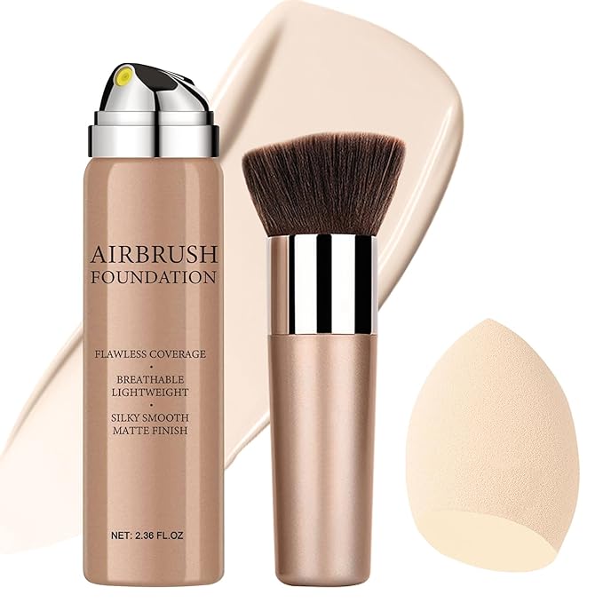 Airbrush Foundation Makeup Spray, Long Lasting Waterproof Full Coverage Foundation for Brighten, Concealer and Hydrating, Natural Matte Finish, Brush and Makeup Sponge Include, 2.36oz (#4 Porcelain)