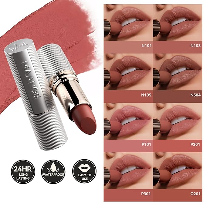 MAANGE Lipstick, Matte Lipstick Long Lasting Transfer-Proof Waterproof & Hydrating Lip Makeup, Full Coverage for a Nourishing Pout,1 Count-O201