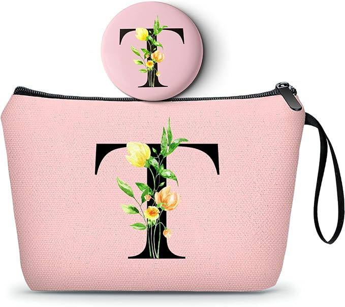 Women Birthday Unique Bride to be Bridal Shower Initial Gifts for Mom Sister Friend Her Teacher Aunt Makeup Cosmetic Bag with Mirror Mothers Day Christmas Graduation T