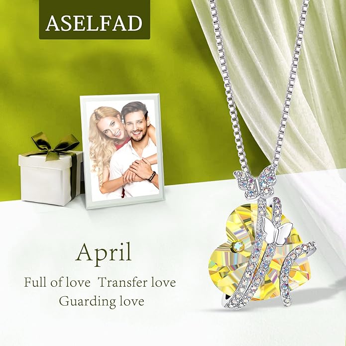 ASELFAD Butterfly Love Heart Pendant Necklace with Crystals, Anniversary Birthday Jewelry for Women Mom Grandma Wife Girlfriend