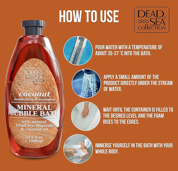 Dead Sea Collection Bubble Bath for Women and Men - with Coconut Oil and Pure Minerals - Nourishing and Moisturizing Skin - 33.8 Fl. Oz