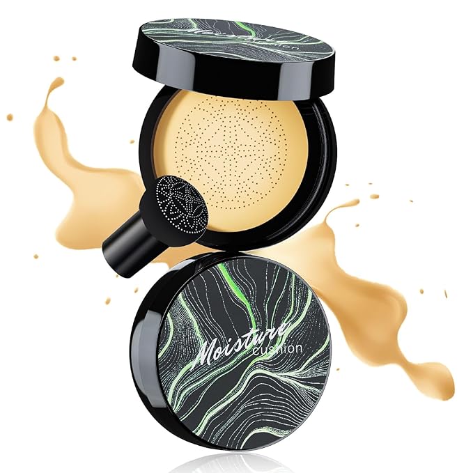 Mushroom Head Air Cushion CC Cream Foundation Full Coverage Moisturizing Oil Control Waterproof Long-Lasting Even Skin Tone Natural Cream Foundation for Mature Skin (Buff Beige)