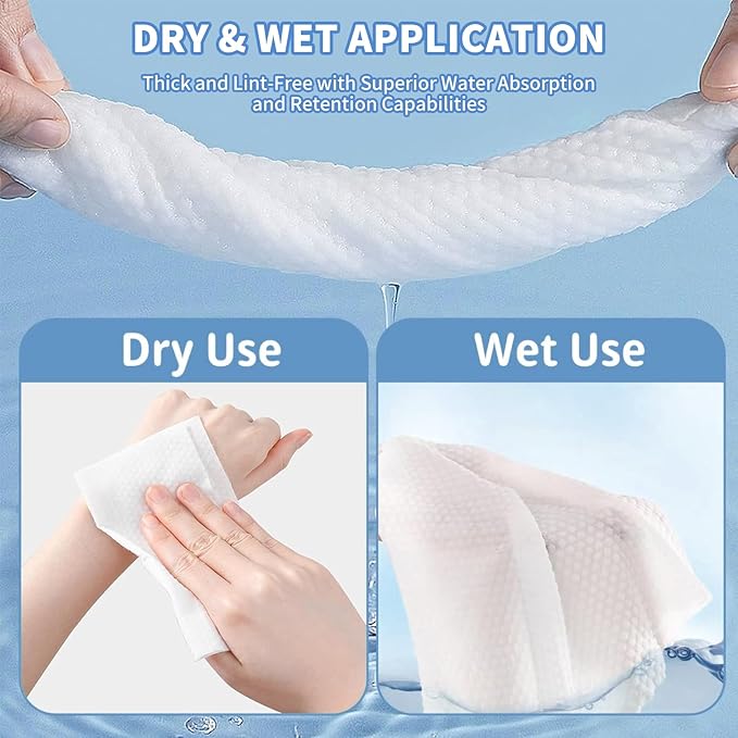 Disposable Face Towels 600 Count, Lint-Free Soft Cotton Facial Dry Wipes,8” x 8” Clean Facial Towels Wash Cloth for Sensitive Skin,Makeup Remover Dry Wipes