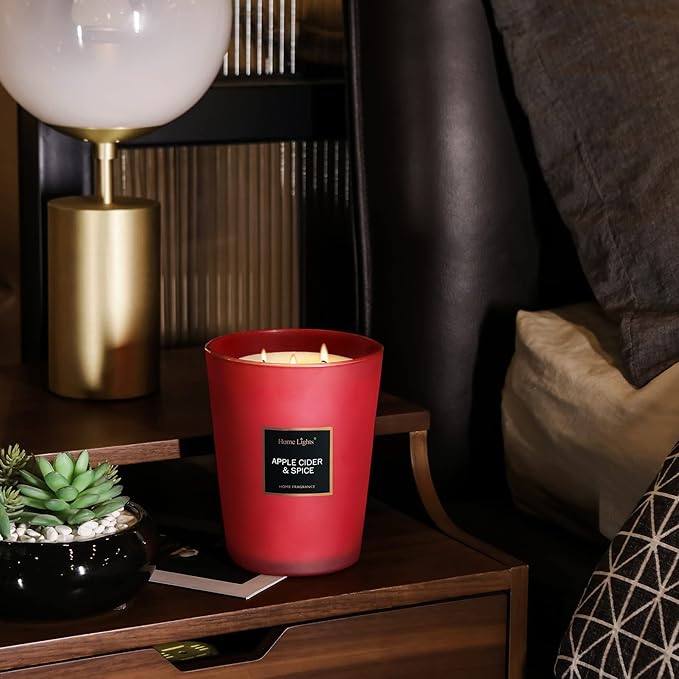 HomeLights Highly Scented Candles, Big 33.3 oz for Home, Natural Soy Aromatherapy Candles, Smokeless Long Lasting 130h with 3 Cotton Wicks, Candles Gifts for Women & Men - Apple Cider & Spice