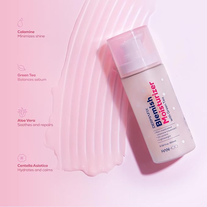 Hanhoo Dermafix Blemish Moisturizer, 2.02 Fl. Oz., with Calamine, Green Tea, and Aloe, Lightweight Daily Facial Moisturizer, for Oily, Acne-Prone Skin, Moisturizer for Acne Regimen, Korean Skincare